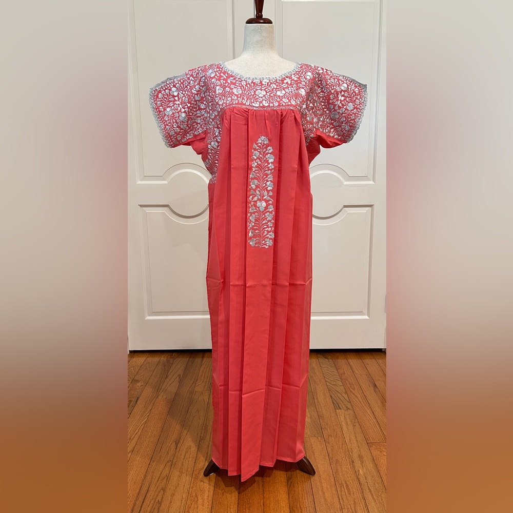 XL San Antonino Maxi Dress,Oax,Mexican dress Hand Embroidered with Silk threads.